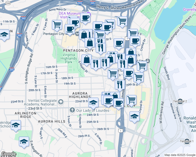 map of restaurants, bars, coffee shops, grocery stores, and more near 101 Independence Avenue Southeast in Washington