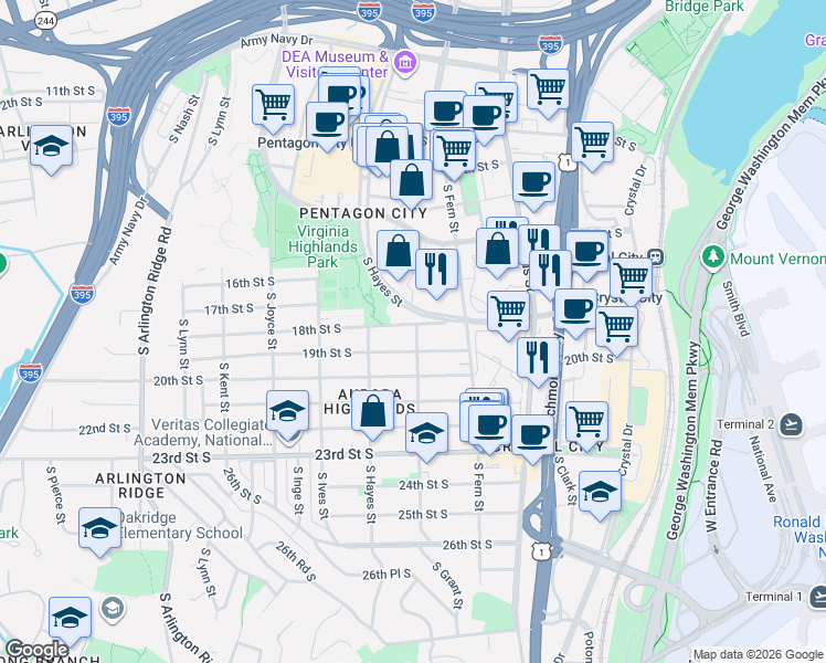 map of restaurants, bars, coffee shops, grocery stores, and more near 101 Independence Avenue Southeast in Washington
