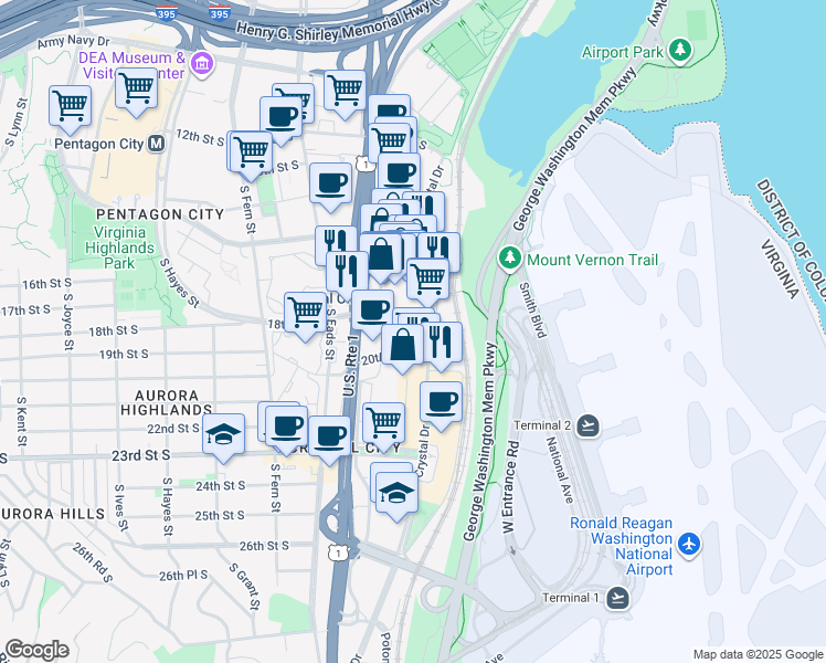 map of restaurants, bars, coffee shops, grocery stores, and more near 101 Independence Avenue Southeast in Washington
