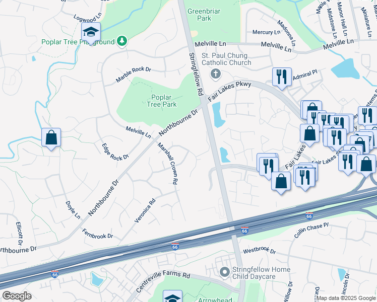 map of restaurants, bars, coffee shops, grocery stores, and more near Cochran Place in Centreville