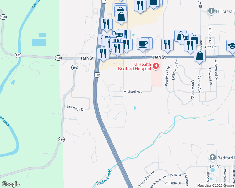 map of restaurants, bars, coffee shops, grocery stores, and more near 3326 Michael Avenue in Bedford