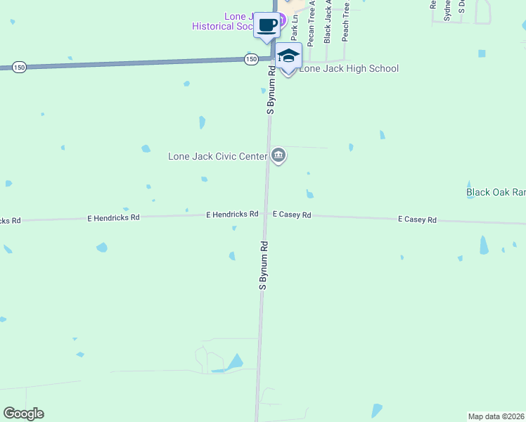 map of restaurants, bars, coffee shops, grocery stores, and more near 590-698 South Bynum Road in Lone Jack