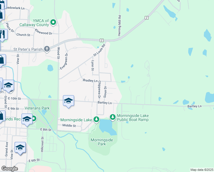map of restaurants, bars, coffee shops, grocery stores, and more near 1302 Bradley Lane in Fulton