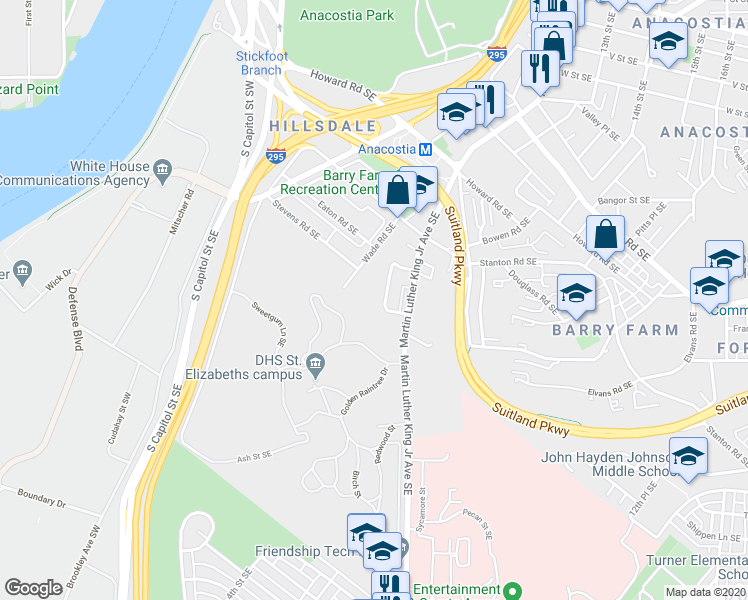 map of restaurants, bars, coffee shops, grocery stores, and more near 101 Independence Avenue Southeast in Washington