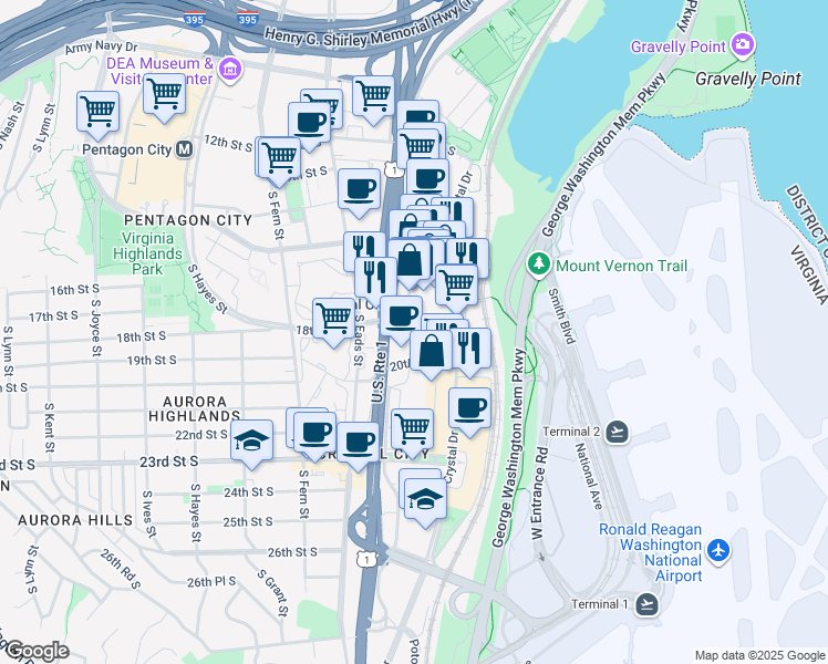 map of restaurants, bars, coffee shops, grocery stores, and more near 101 Independence Avenue Southeast in Washington