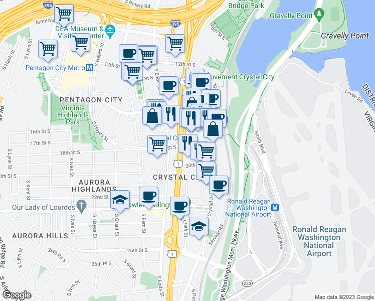 map of restaurants, bars, coffee shops, grocery stores, and more near 101 Independence Avenue Southeast in Washington