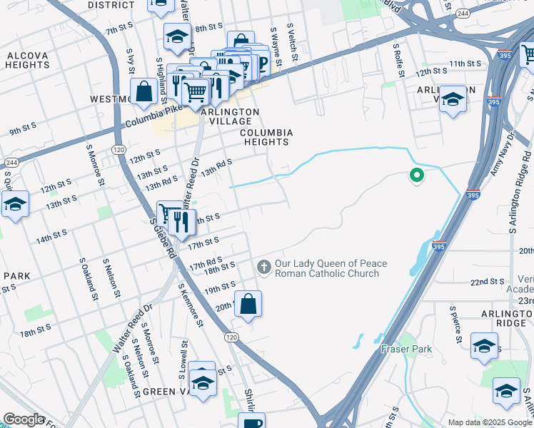 map of restaurants, bars, coffee shops, grocery stores, and more near 2600 16th Street South in Arlington
