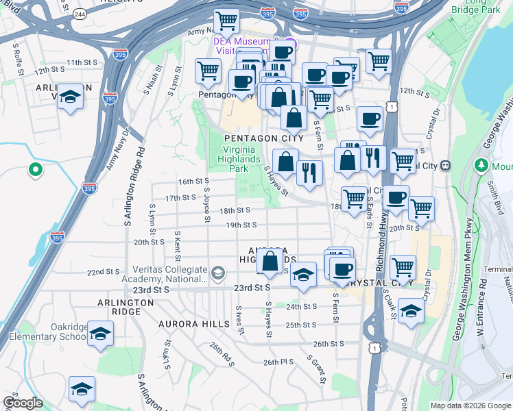 map of restaurants, bars, coffee shops, grocery stores, and more near 101 Independence Avenue Southeast in Washington
