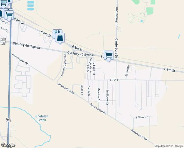 map of restaurants, bars, coffee shops, grocery stores, and more near 100-130 S Street Drive in Hays