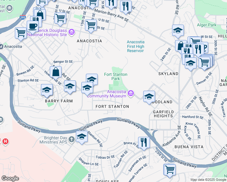 map of restaurants, bars, coffee shops, grocery stores, and more near 1800 Erie Street Southeast in Washington