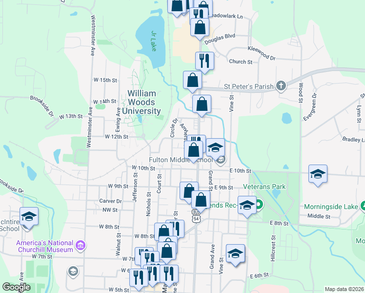 map of restaurants, bars, coffee shops, grocery stores, and more near 1107A Amherst Street in Fulton