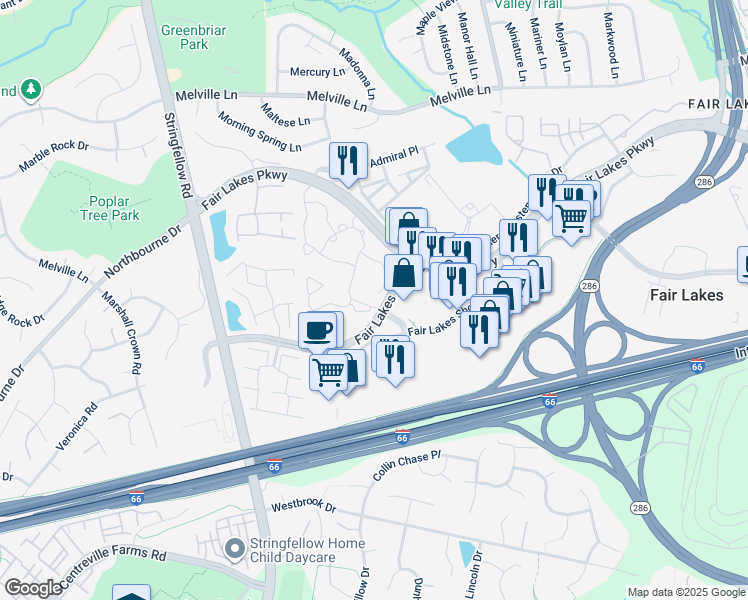 map of restaurants, bars, coffee shops, grocery stores, and more near 4409 Sedgehurst Drive in Fairfax