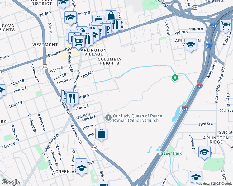 map of restaurants, bars, coffee shops, grocery stores, and more near 1600 South Barton Street in Arlington