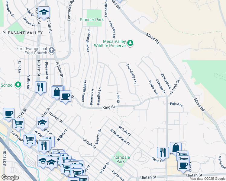 map of restaurants, bars, coffee shops, grocery stores, and more near 2520 Launcelot Court in Colorado Springs