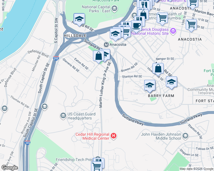 map of restaurants, bars, coffee shops, grocery stores, and more near 101 Independence Avenue Southeast in Washington