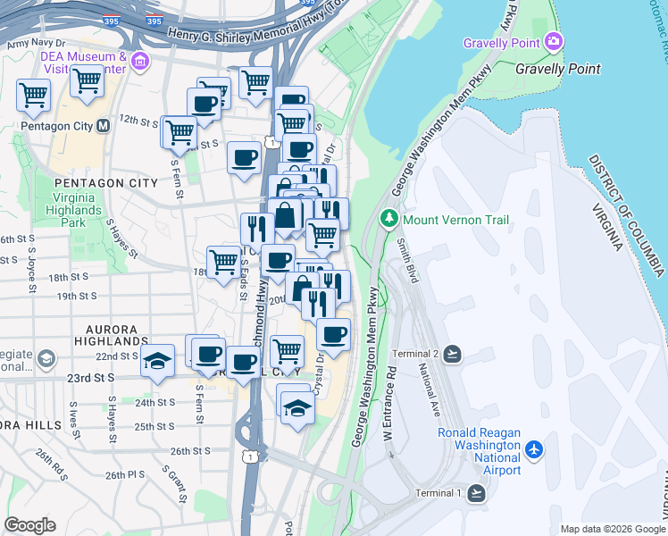 map of restaurants, bars, coffee shops, grocery stores, and more near 101 Independence Avenue Southeast in Washington