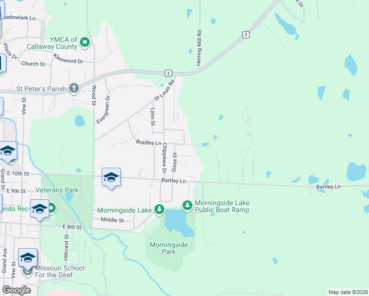 map of restaurants, bars, coffee shops, grocery stores, and more near 1302 Bradley Lane in Fulton