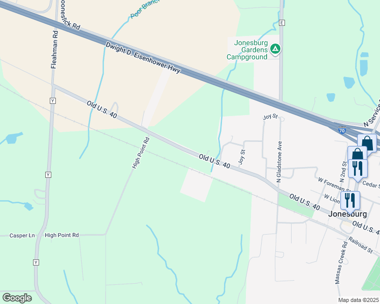 map of restaurants, bars, coffee shops, grocery stores, and more near State Route Y in Jonesburg