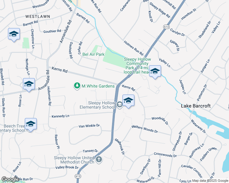 map of restaurants, bars, coffee shops, grocery stores, and more near 3308 Sleepy Hollow Road in Falls Church