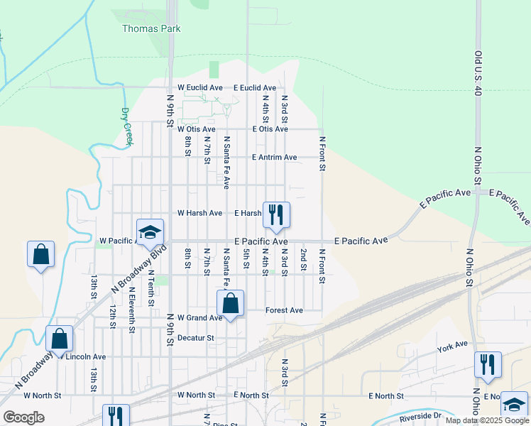 map of restaurants, bars, coffee shops, grocery stores, and more near 301 East Harsh Avenue in Salina