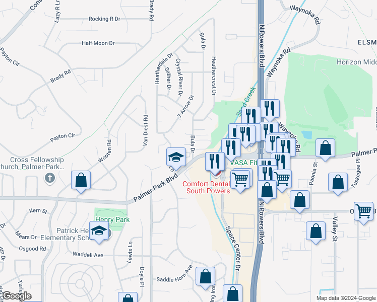 map of restaurants, bars, coffee shops, grocery stores, and more near in Colorado Springs