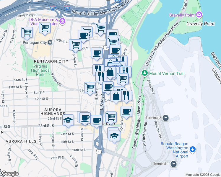 map of restaurants, bars, coffee shops, grocery stores, and more near 101 Independence Avenue Southeast in Washington