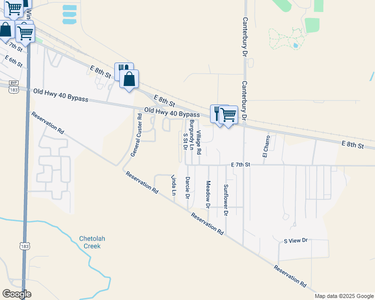 map of restaurants, bars, coffee shops, grocery stores, and more near 100-130 S Street Drive in Hays