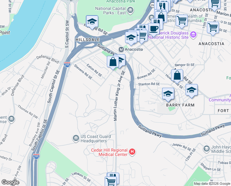 map of restaurants, bars, coffee shops, grocery stores, and more near 101 Independence Avenue Southeast in Washington