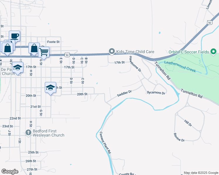 map of restaurants, bars, coffee shops, grocery stores, and more near 13 Saddler Court in Bedford