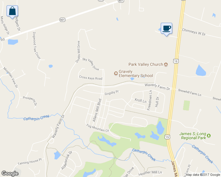 map of restaurants, bars, coffee shops, grocery stores, and more near 4601 Allens Mill Boulevard in Haymarket