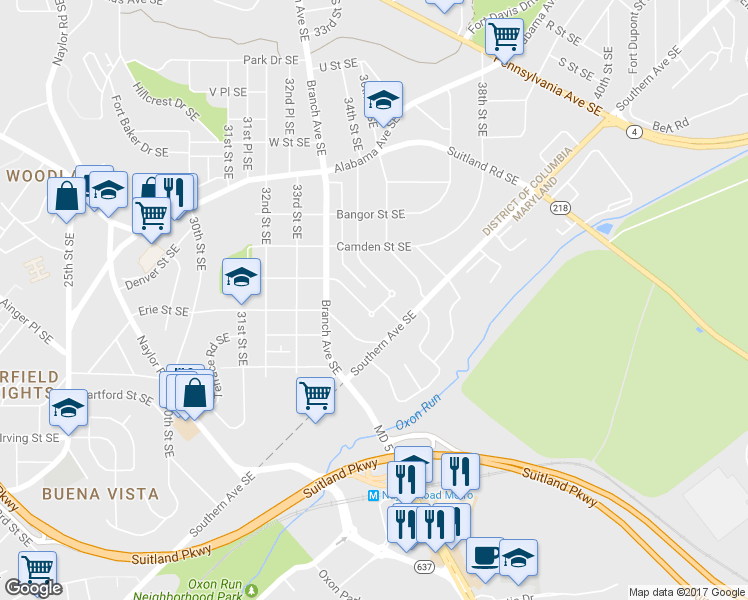 map of restaurants, bars, coffee shops, grocery stores, and more near 3386 Highview Terrace Southeast in Washington