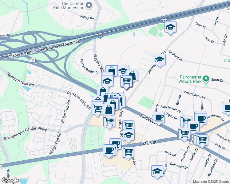 map of restaurants, bars, coffee shops, grocery stores, and more near 11220 Lee Jackson Memorial Highway in Fairfax