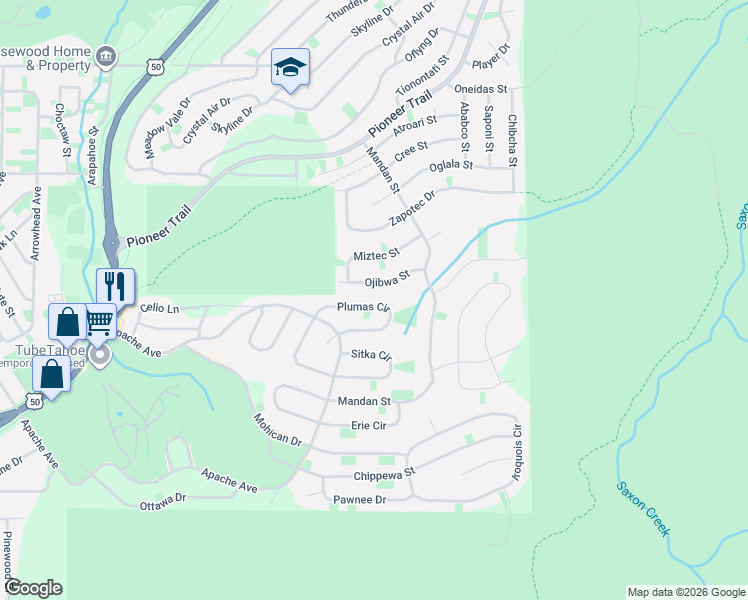 map of restaurants, bars, coffee shops, grocery stores, and more near 1608 Plumas Circle in South Lake Tahoe