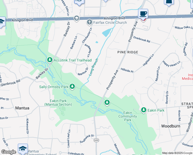 map of restaurants, bars, coffee shops, grocery stores, and more near 3228 Wynford Drive in Fairfax
