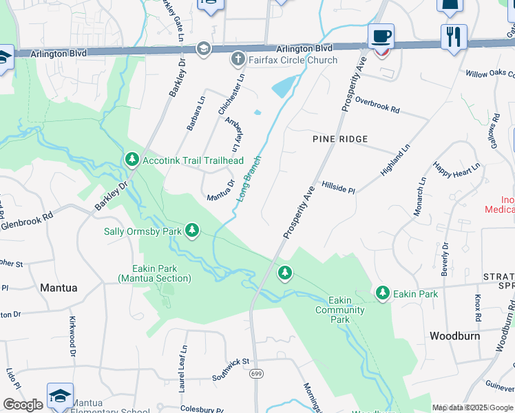 map of restaurants, bars, coffee shops, grocery stores, and more near 3228 Wynford Drive in Fairfax