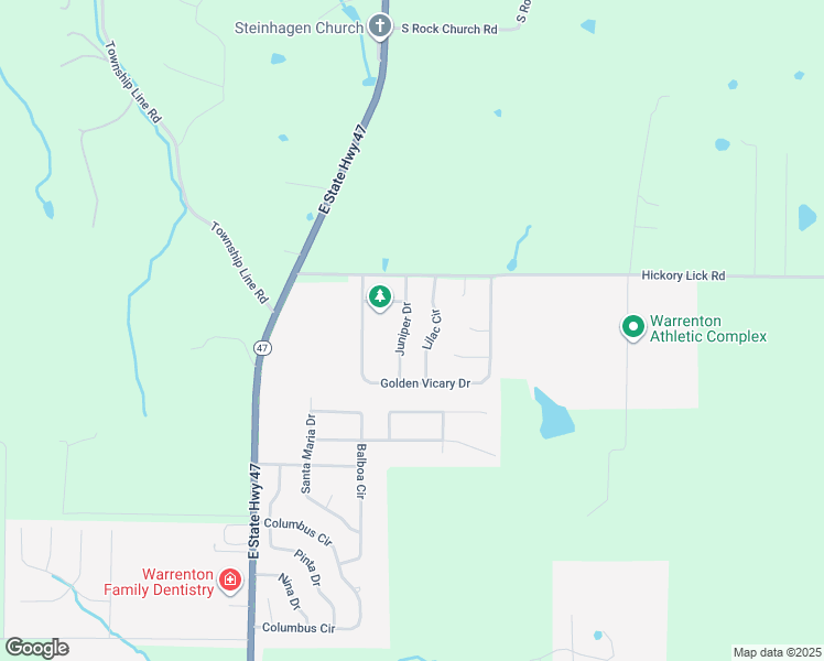 map of restaurants, bars, coffee shops, grocery stores, and more near 1206 Juniper Drive in Warrenton
