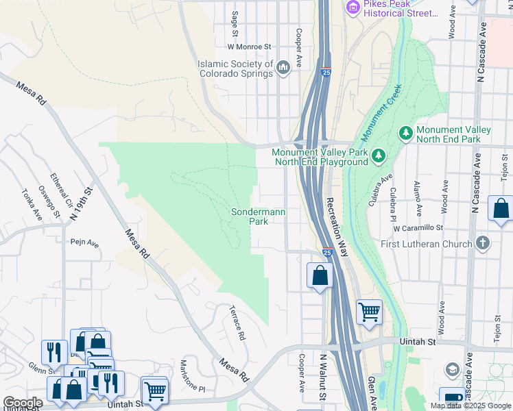 map of restaurants, bars, coffee shops, grocery stores, and more near 1620 North 7th Street in Colorado Springs