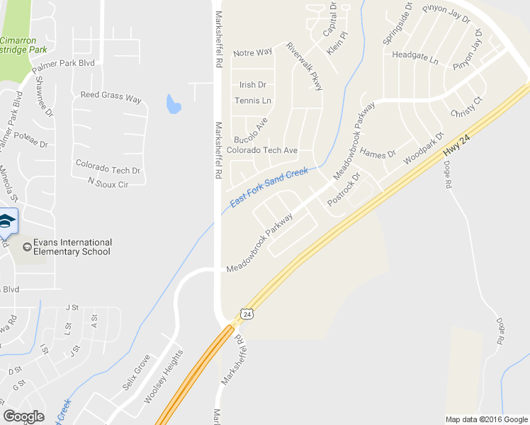 map of restaurants, bars, coffee shops, grocery stores, and more near 2021 Dewhirst Drive in Colorado Springs