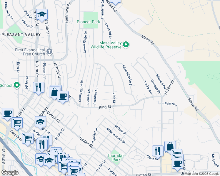 map of restaurants, bars, coffee shops, grocery stores, and more near 2520 Launcelot Court in Colorado Springs