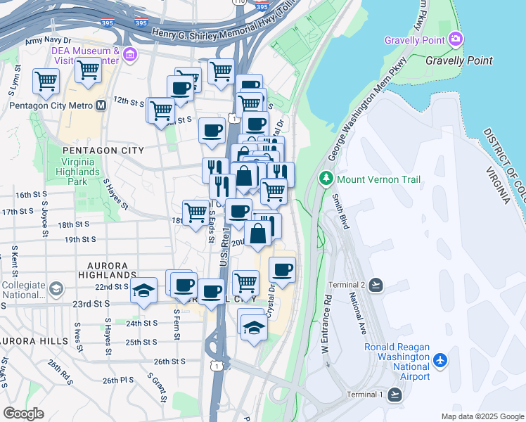 map of restaurants, bars, coffee shops, grocery stores, and more near 101 Independence Avenue Southeast in Washington