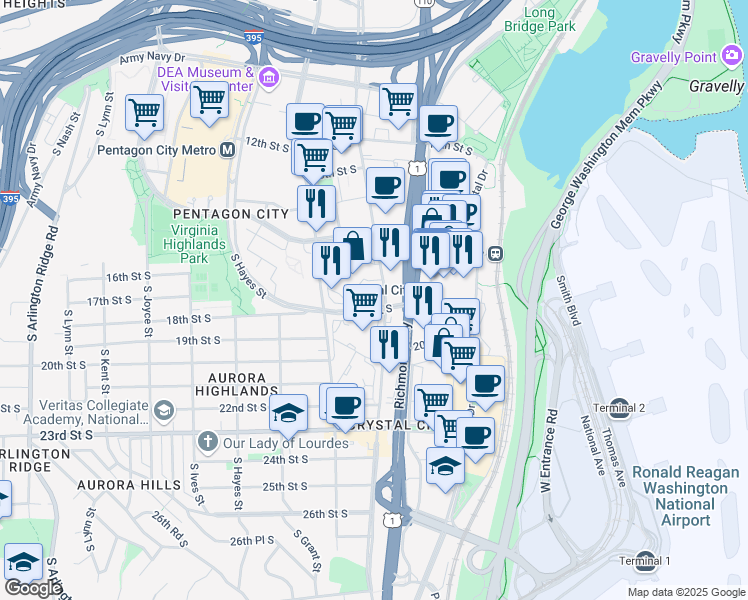 map of restaurants, bars, coffee shops, grocery stores, and more near 101 Independence Avenue Southeast in Washington