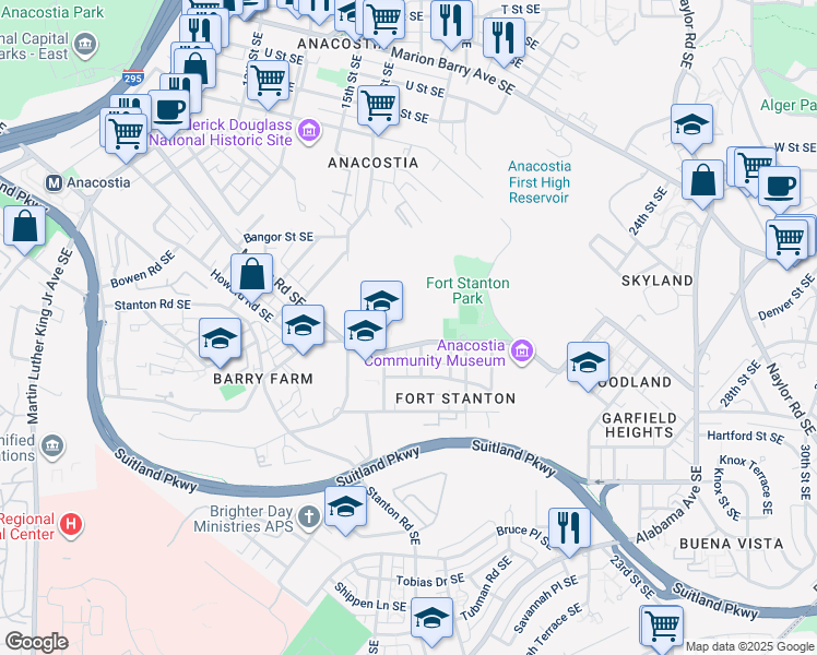 map of restaurants, bars, coffee shops, grocery stores, and more near 1602 Morris Road Southeast in Washington