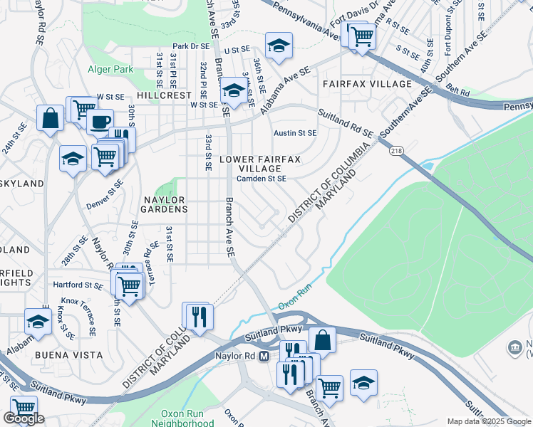map of restaurants, bars, coffee shops, grocery stores, and more near 3390 Highview Terrace Southeast in Washington
