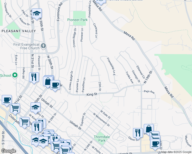 map of restaurants, bars, coffee shops, grocery stores, and more near 2520 Launcelot Court in Colorado Springs
