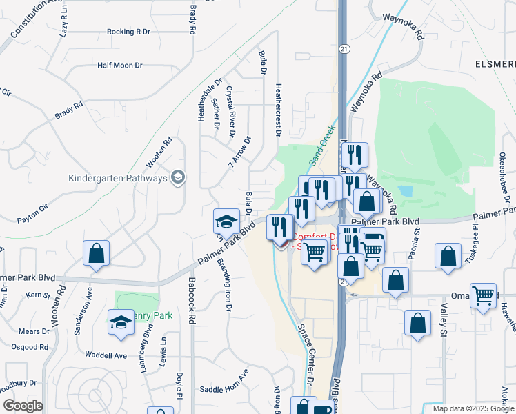 map of restaurants, bars, coffee shops, grocery stores, and more near 1705 Bula Drive in Colorado Springs