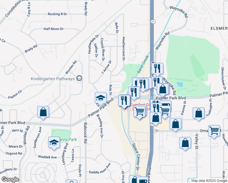 map of restaurants, bars, coffee shops, grocery stores, and more near 1705 Bula Drive in Colorado Springs