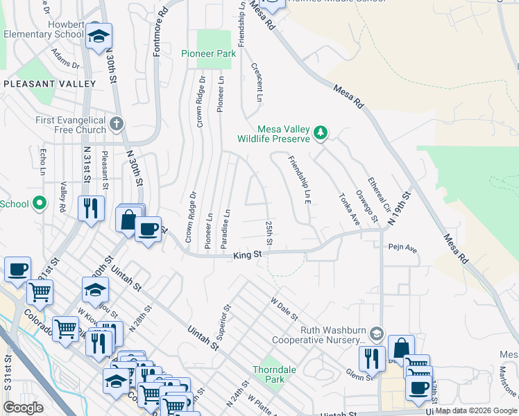 map of restaurants, bars, coffee shops, grocery stores, and more near 2520 Launcelot Court in Colorado Springs