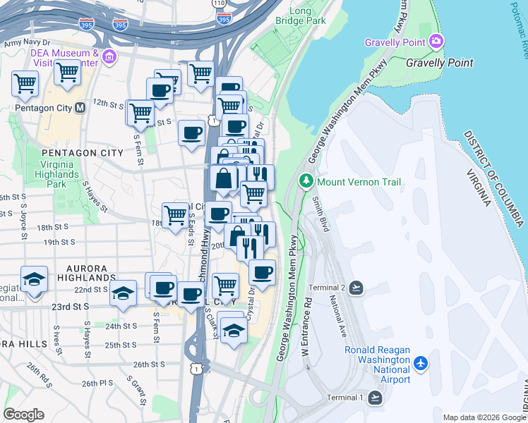 map of restaurants, bars, coffee shops, grocery stores, and more near 101 Independence Avenue Southeast in Washington