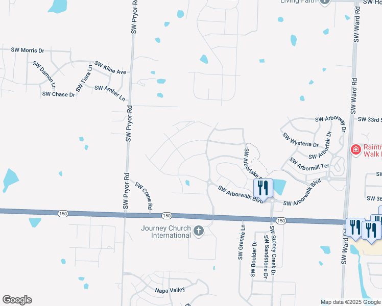 map of restaurants, bars, coffee shops, grocery stores, and more near 1610 Southwest Arbormist Drive in Lee's Summit