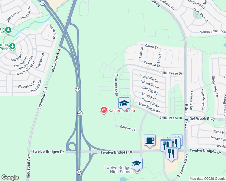 map of restaurants, bars, coffee shops, grocery stores, and more near 654 Bella Breeze Drive in Lincoln
